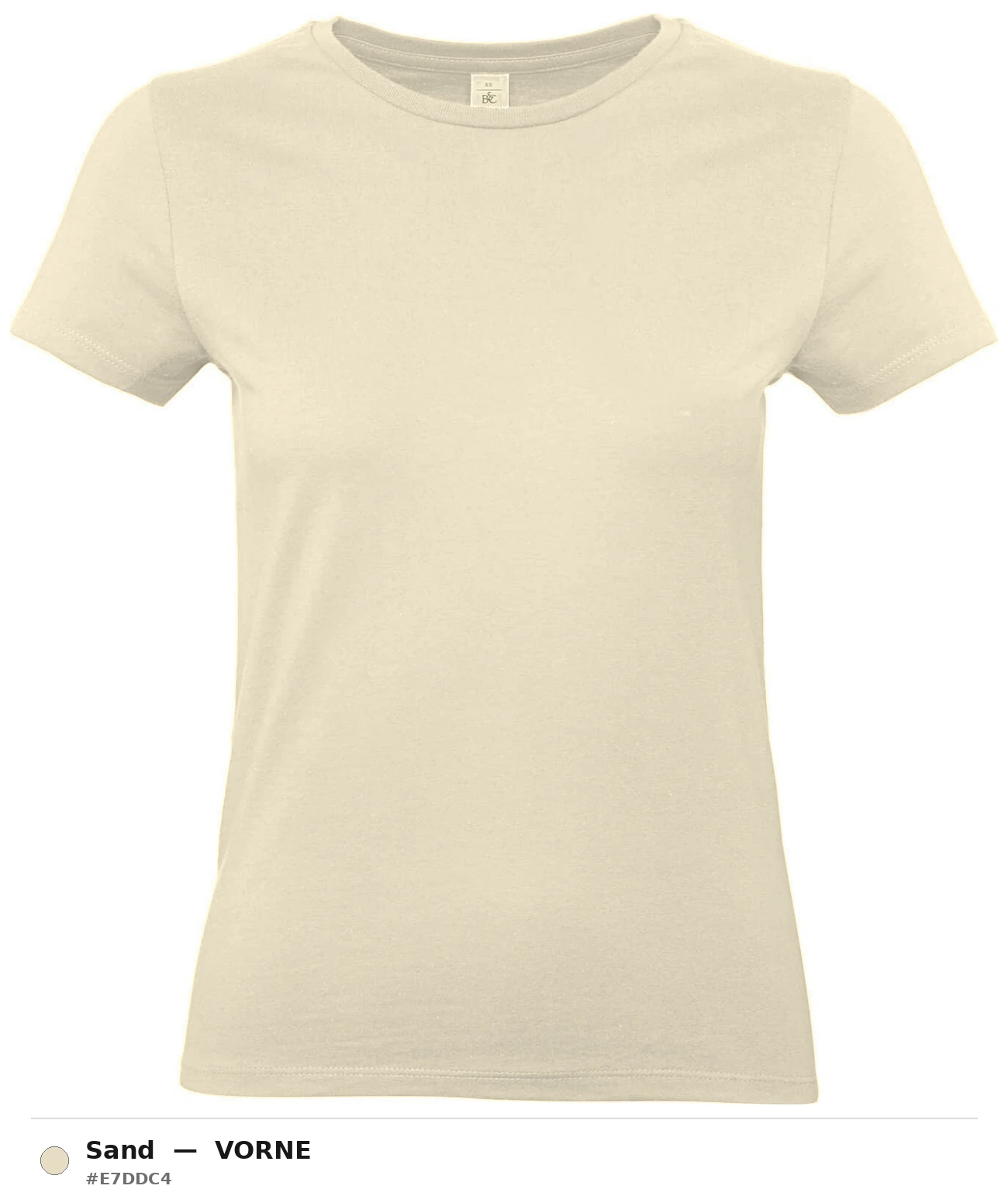 Damen T-Shirt Sand vorne – B&C E190 Basic Shirt in Sand, Produktansicht Vorderseite